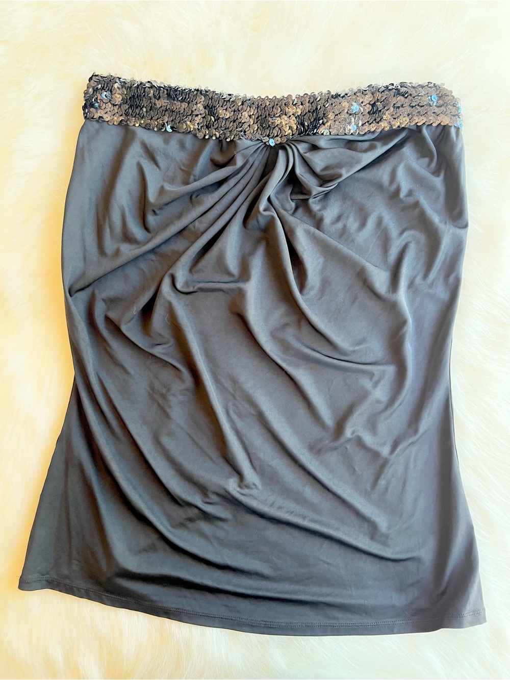 Express Strapless Black Sequin-Trim Tube Top